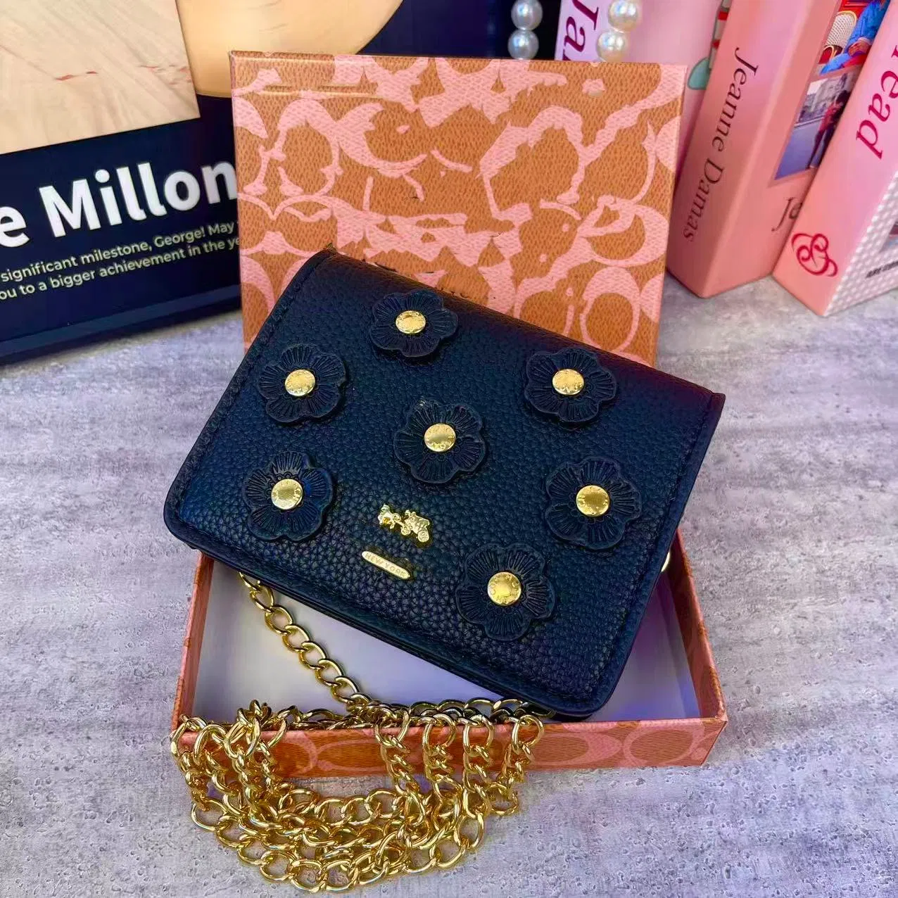 Wholesale Replica Online Store Leather AAA Wallet Carteras Mujer Ladies Small Purse Chain Flower Mini Designer Bag