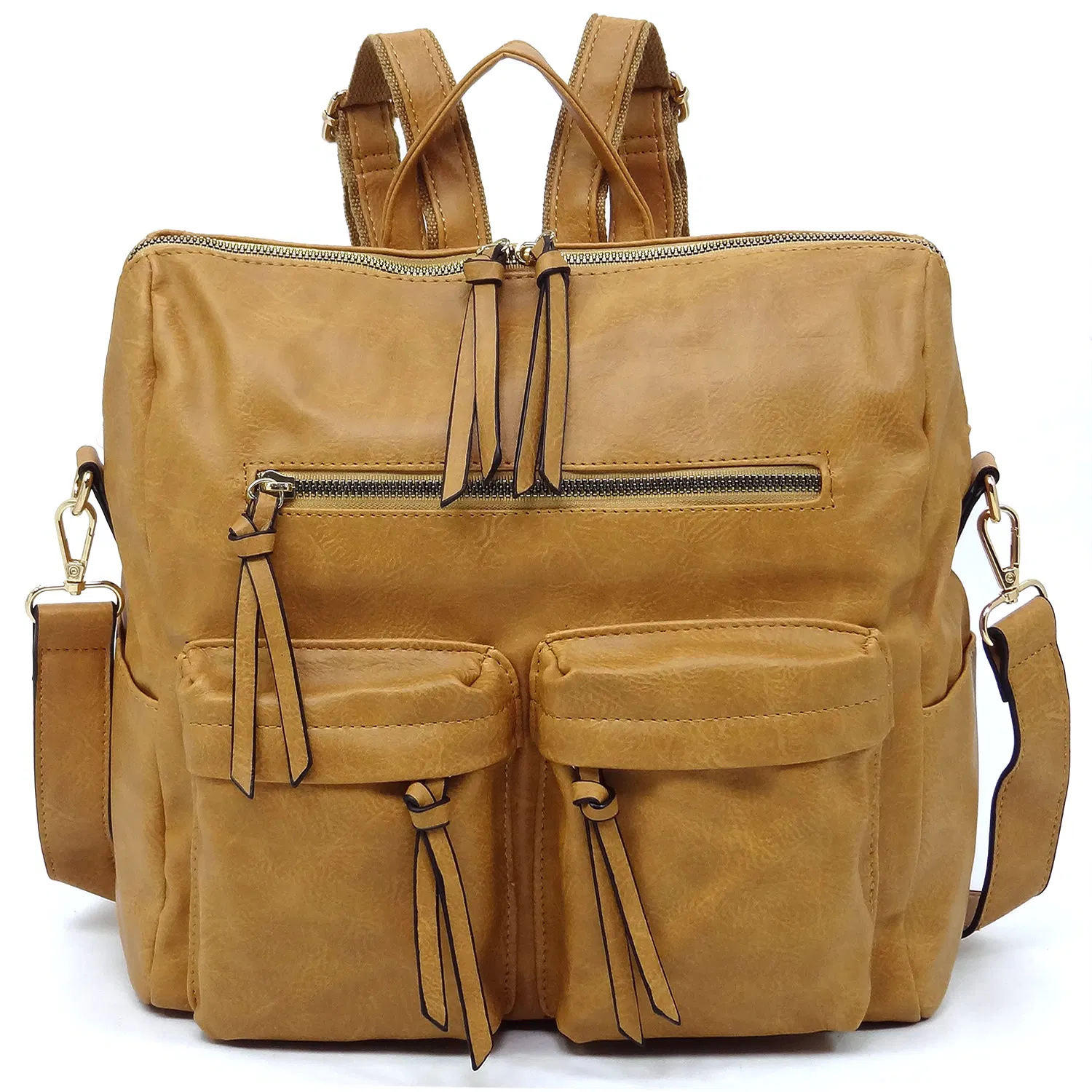 Chic Convertible Backpack and Satchel in Vegan Leather with Gold Hardware