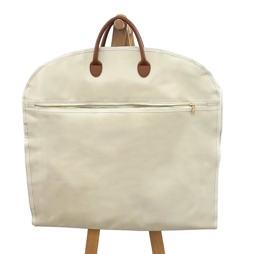 Custom Logo Leather Handles Transparent Window Zip Lock Heavy Duty Suit Cover Dust Bag Foldable Water-Proof Oxford Cover Suit Garment Bags