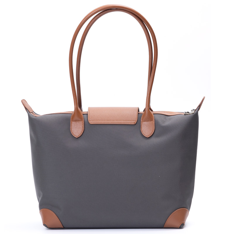 Large Capacity Nylon Cow Leather Handbag Handle Soft Shoulder Zippered Closure Gift Tote Bag