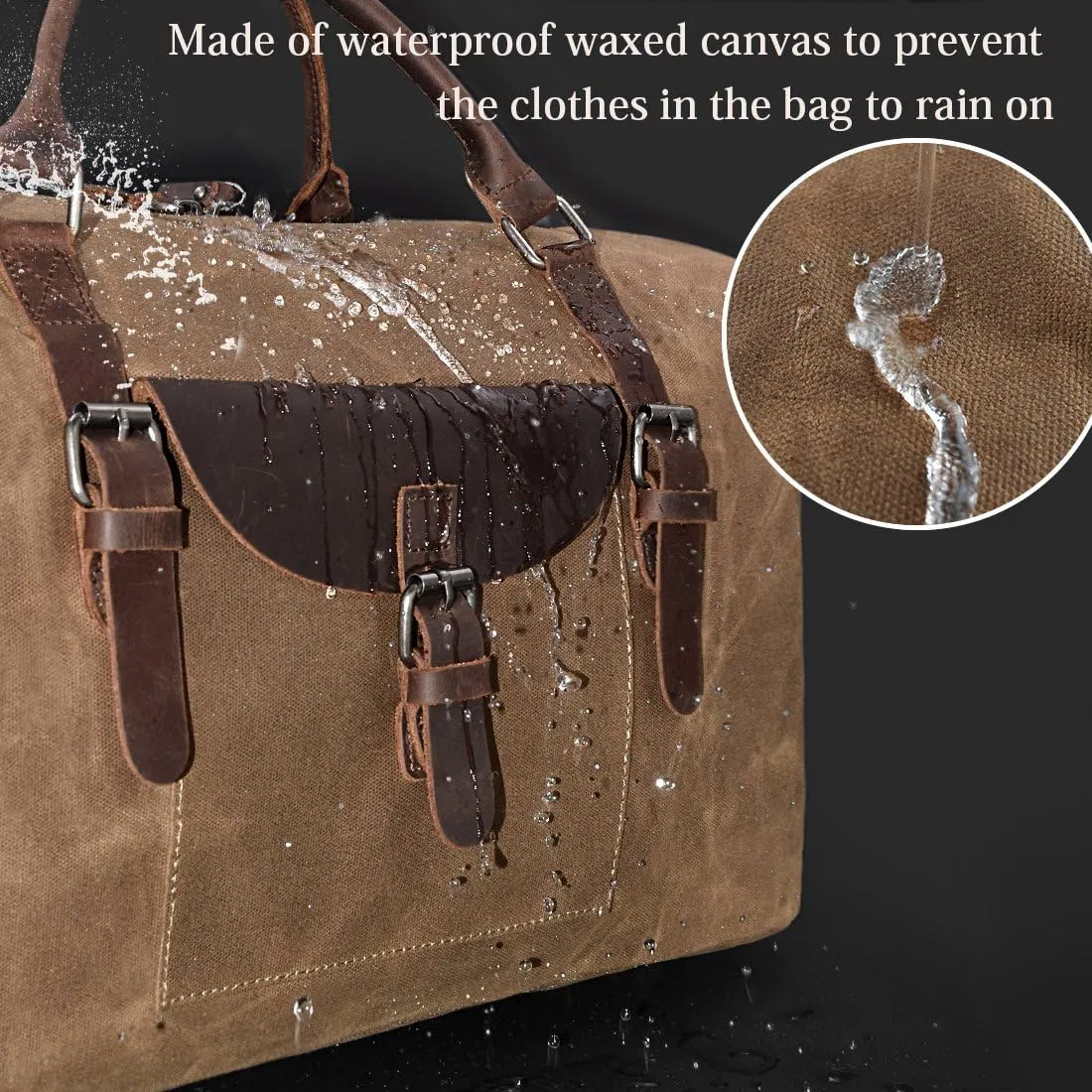 Classic Travel Waterproof Canvas Genuine Leather Weekend Duffel Bag