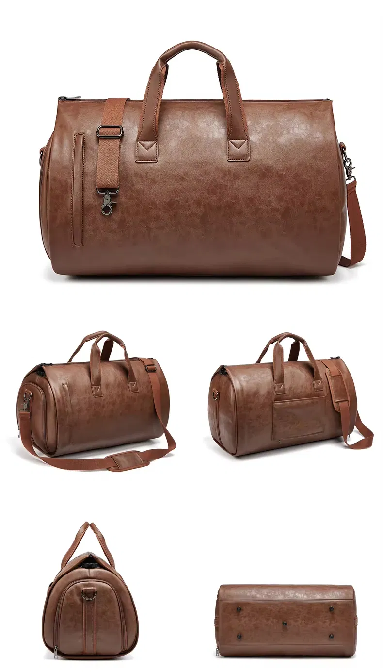 Wholesale PU Leather Duffel Bag for Men Business Suit Travel Bag with Zipper Luggage