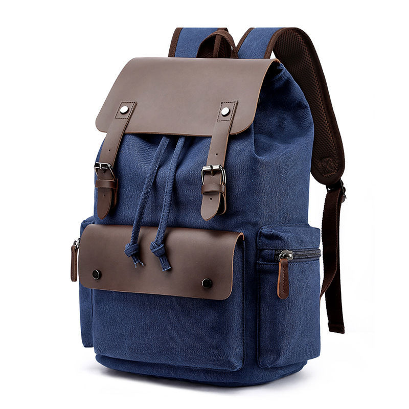Unisex Rucksack 15.6 Inch Laptop Vegan Vintage Leather Canvas Backpack for Men