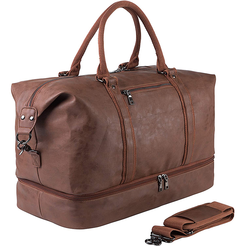 Unisex Gym Waterproof Travel Leather Duffel Bag with Show Compartment
