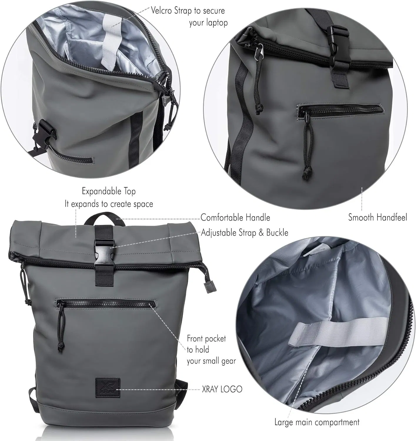 Men Women Travel Casual Roll up Top Vegan Leather Backpack