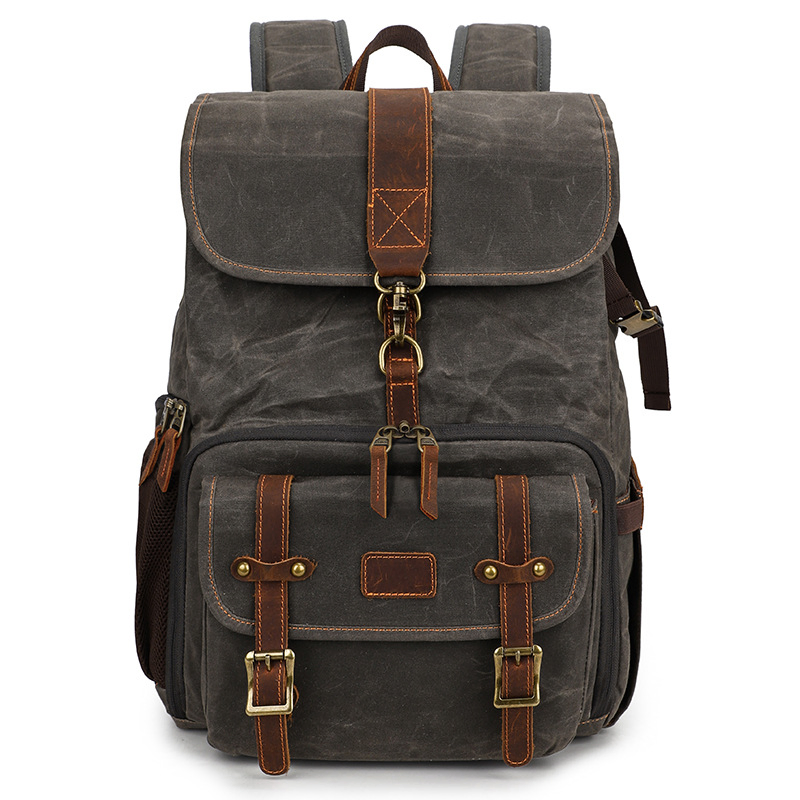 Travel Vegan Leather Canvas Backpack Men Vintage Laptop School Bag Backpack Canvas Daypack Large