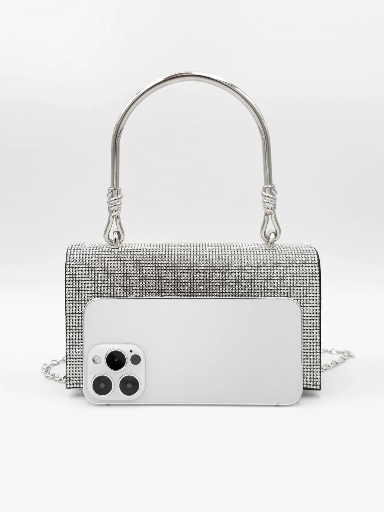 Handmade Fashion Evening Clutch Bag Rhinestones Silver Shiny Crystal Wedding Purses Luxury Diamonds Shoulder Bag Purse