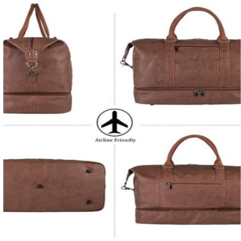 Overnight Travel Duffel Bag Canvas Leather Oversized Weekend Travel Bag Large Carry-on Bag for Men and Women