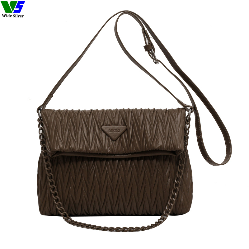 Wide Silver Top Fashion Messenger Leather Tote Bag Women Handbag Satchel