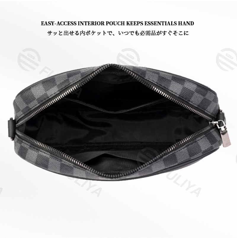 Fuliya Custom Logo Brand Black Plaid PU Leather Casual Small Square Sling Shoulder Bags Luxury Business Crossbody Bag for Men