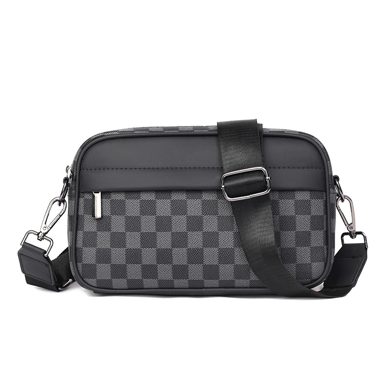 Fuliya Custom Logo Brand Black Plaid PU Leather Casual Small Square Sling Shoulder Bags Luxury Business Crossbody Bag for Men