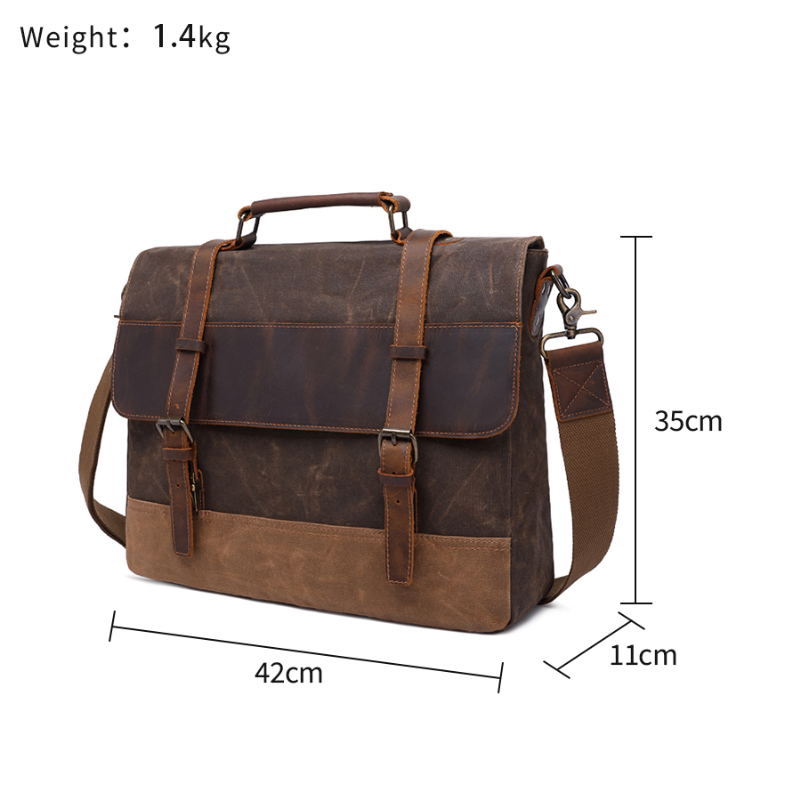 Vintage Travel Waterproof Tote Shoulder Satchel Briefcases Crossbody Laptop Bag Waxed Canvas Messenger Leather Bag