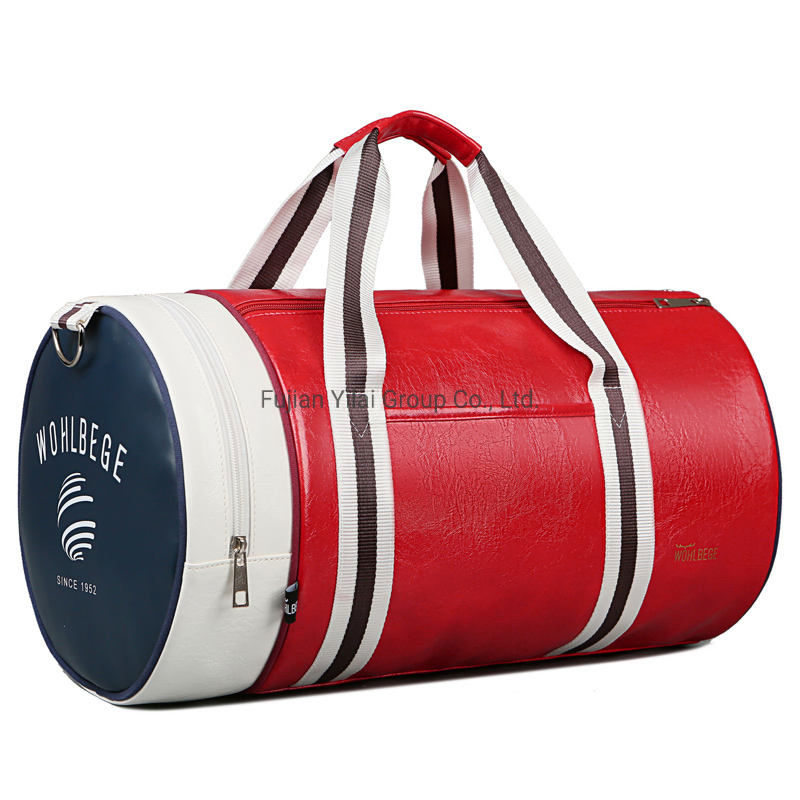 Custom Logo Waterproof Leather Mens Gym Bag Women Sport Travel Duffel Bags with Shoes Compartment