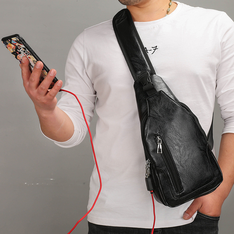 Crossbody Mans Chest Bag New Genuine Leather Texture Waterproof Casual Sports Travel Single Shoulder Backpack Trendy