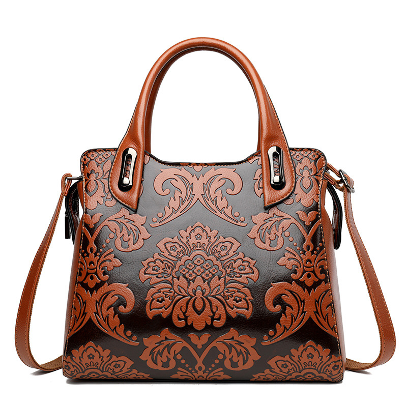 (V604) Lady Fashion PU Leather Embossed Flower Pattern Bag Women Tote Handbag