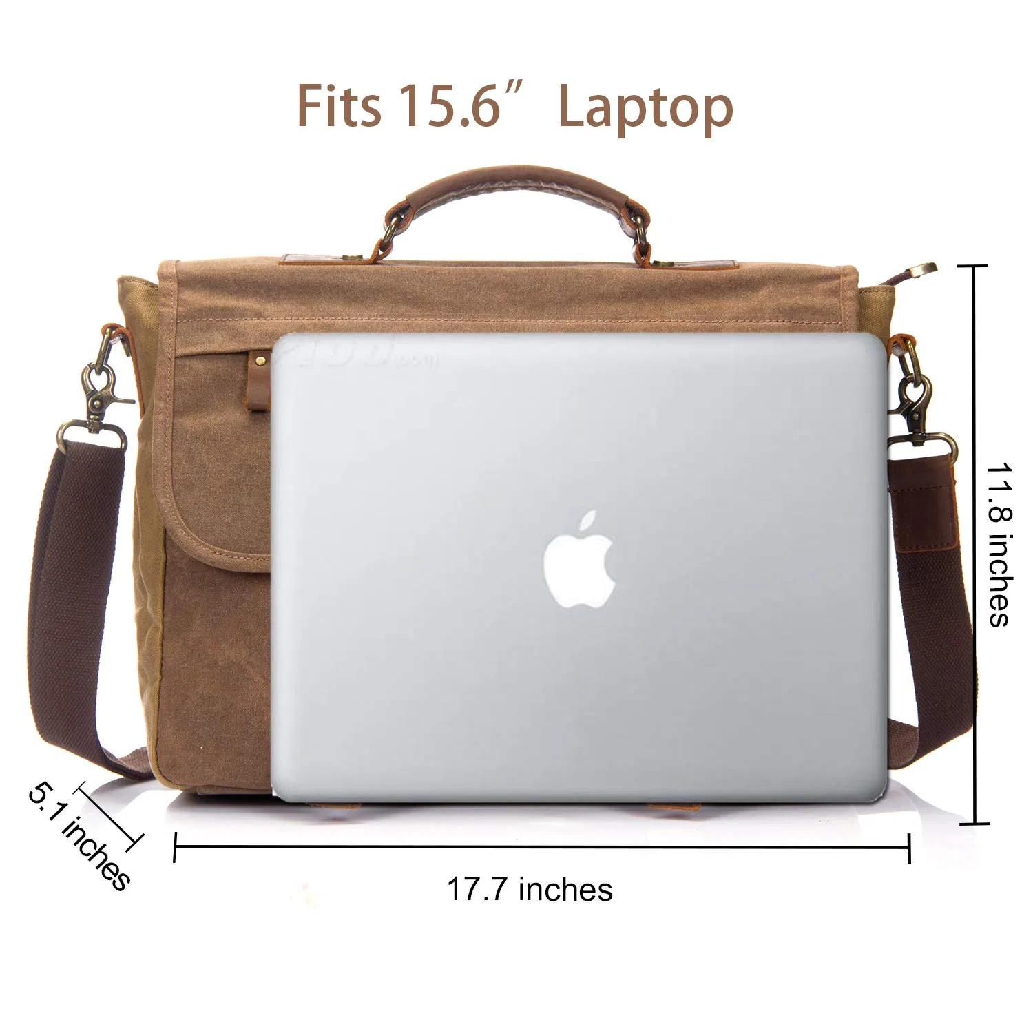 18 Inch Top Layer Leather Business Man Handbag Waterproof Canvas Satchel Shoulder Bag Office Briefcase (RS-1912046)