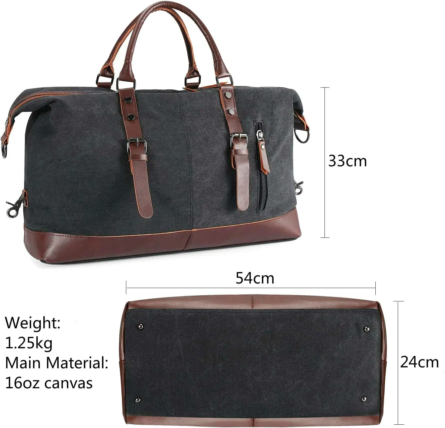 Canvas Holdall Travel Carry on Duffel Bags Plus Handbag Shoulder Bag Crossbody Overnight Weekend Duffle Bag with PU Leather Handle