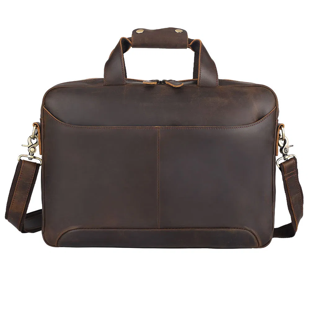 Men Fashion Business Full Grain Genuine Leather Computer Laptop Briefcase