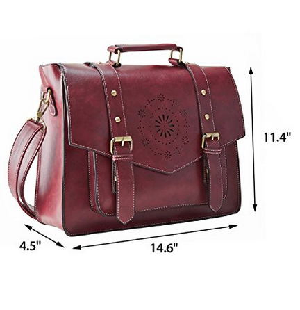 Women's PU Leather Laptop Tote Messenger Bag Crossbody Briefcase