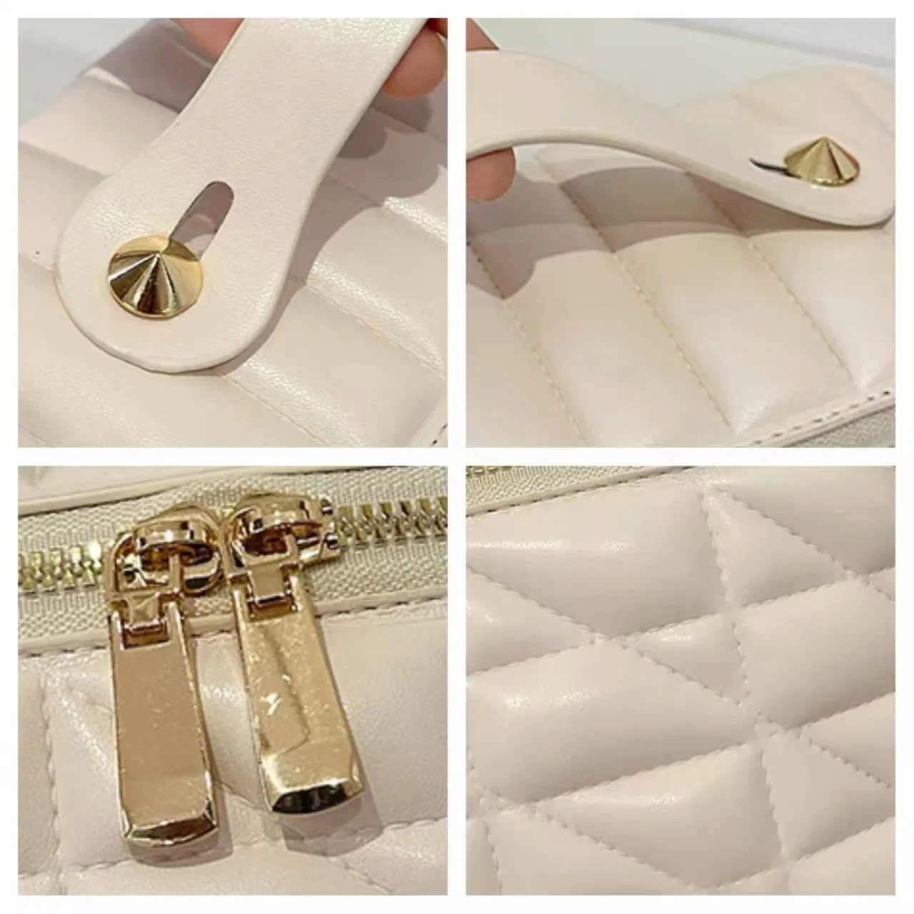 Custom Logo Luxury Portable Large Capacity PU Leather Quilted Makeup Gift Private Label Soft Handle Beauty Travel Storage Organizer Ladies Cosmetic Bag