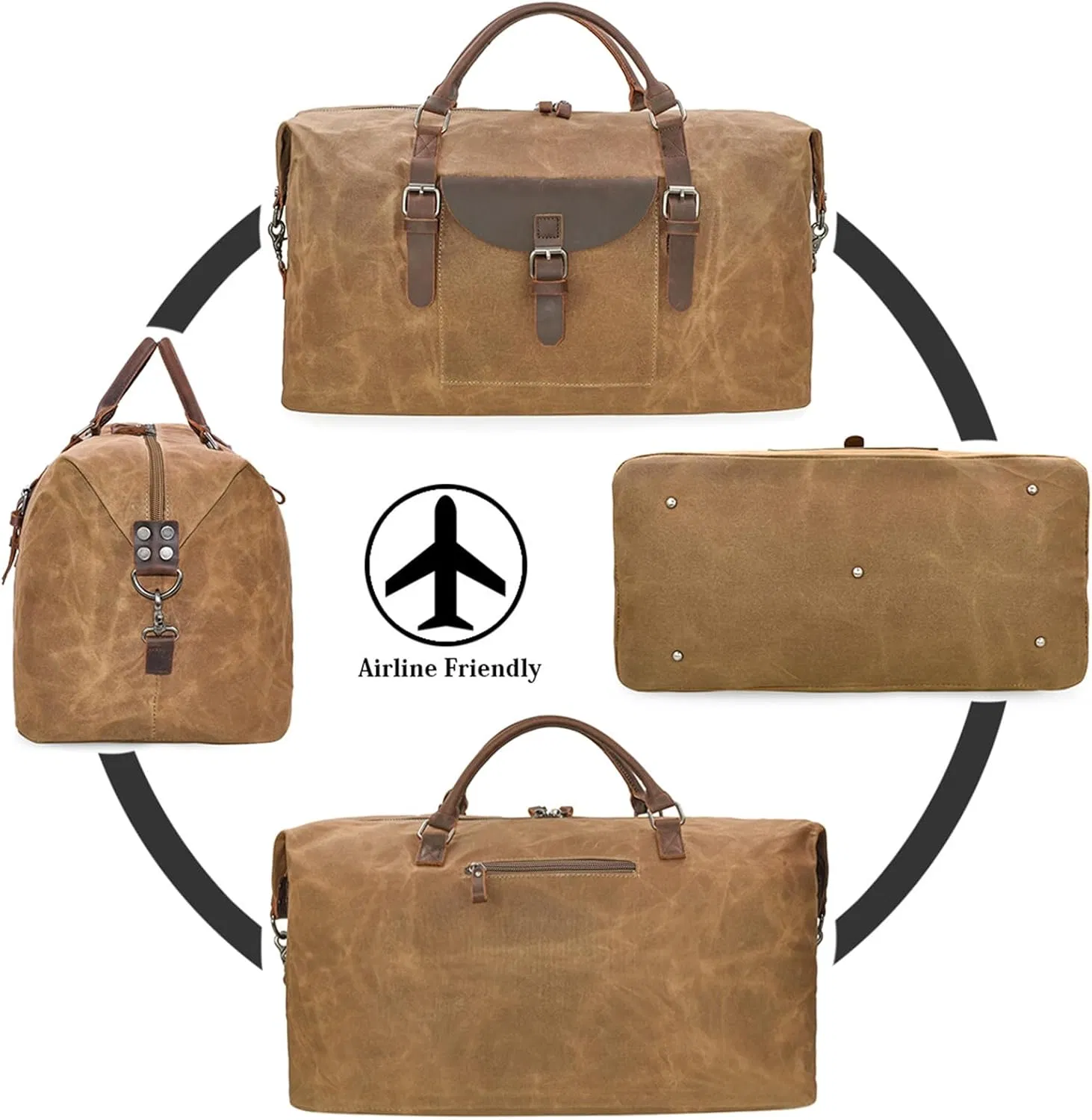 Classic Travel Waterproof Canvas Genuine Leather Weekend Duffel Bag