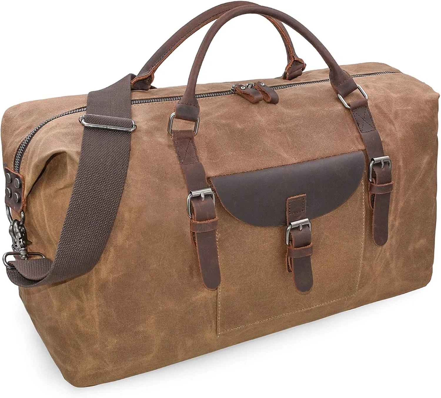 Classic Travel Waterproof Canvas Genuine Leather Weekend Duffel Bag