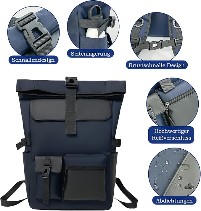 2026 New Popular Outdoor Waterproof Laptop Backpack Custom Large Capacity Roll Top PU Leather Travel Bag