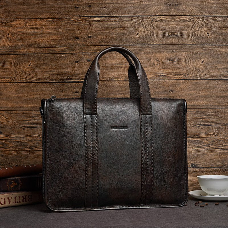 Black Computer Compartment Custom Leather Laptop Bag for Men Travel