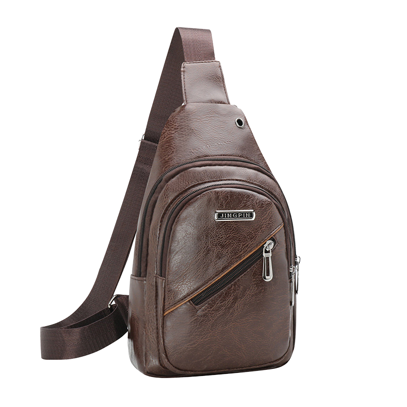 Men's Versatile Chest Pack Waterproof PU Leather Waist Bag for Outdoor Sports Travel Shoulder Crossbody Pack