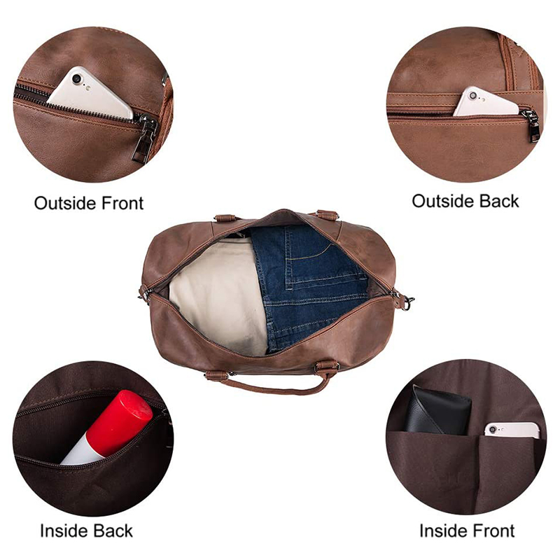 Unisex Gym Waterproof Travel Leather Duffel Bag with Show Compartment