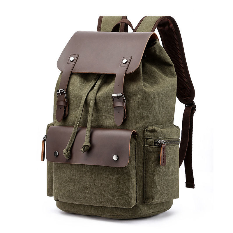 Unisex Rucksack 15.6 Inch Laptop Vegan Vintage Leather Canvas Backpack for Men