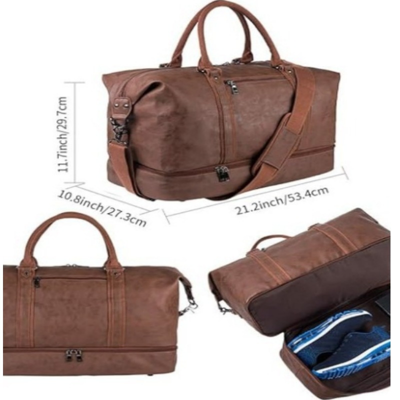 Overnight Travel Duffel Bag Canvas Leather Oversized Weekend Travel Bag Large Carry-on Bag for Men and Women