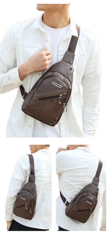 Men's Versatile Chest Pack Waterproof PU Leather Waist Bag for Outdoor Sports Travel Shoulder Crossbody Pack