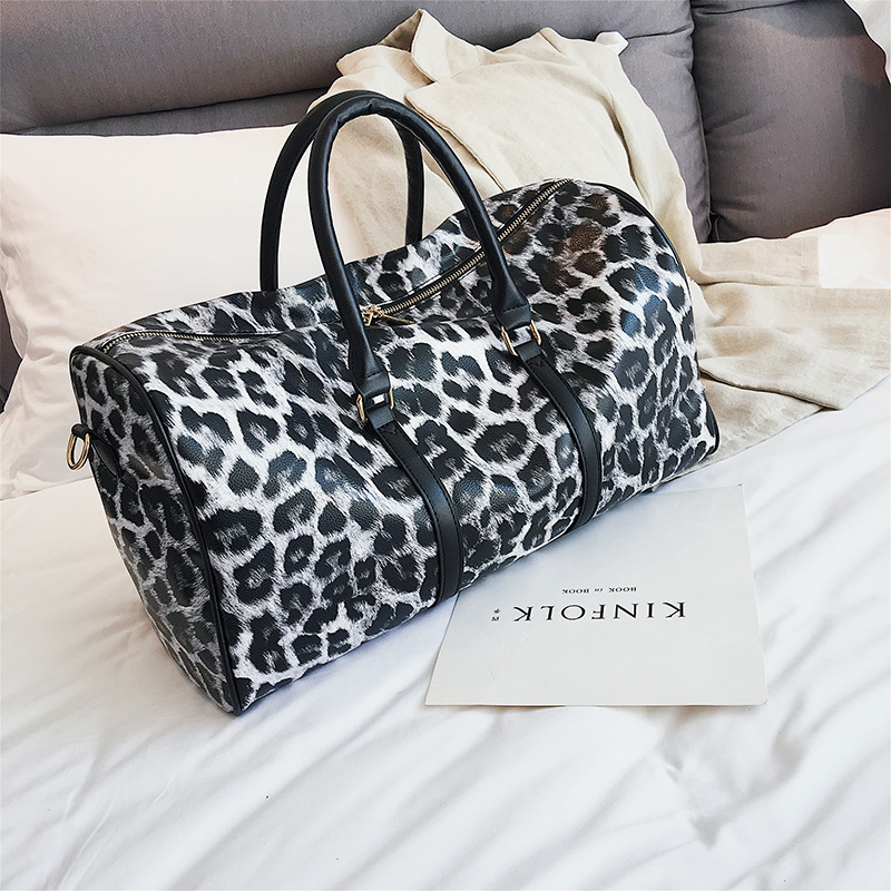 Women Travel Duffel Bag Carry on Tote Weekender Overnight Bag Leopard PU Leather Cross Body Bag