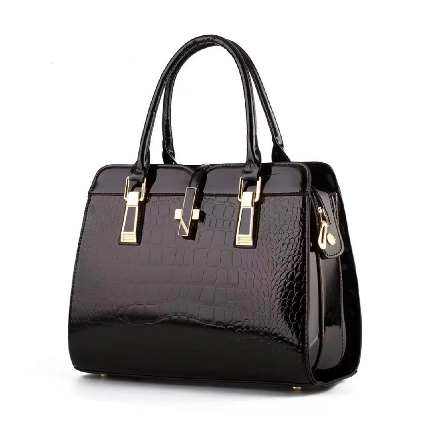 Ladies PU Leather Shoulder Bag Crocodile Embossed Work Tote Handbag
