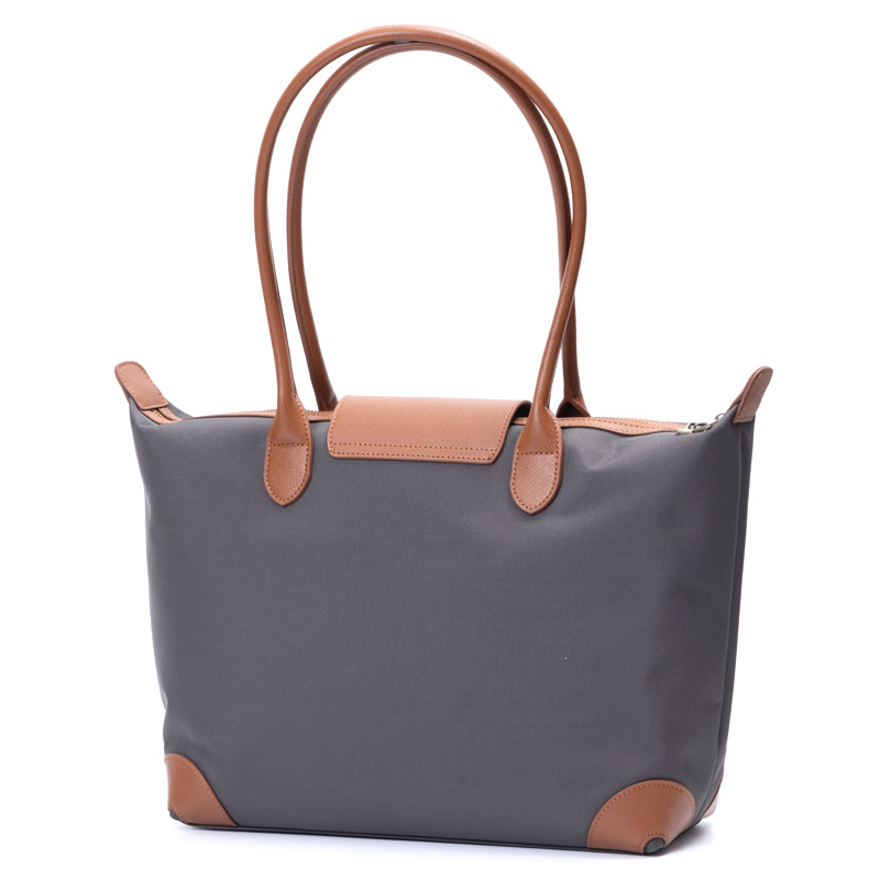 Large Capacity Nylon Cow Leather Handbag Handle Soft Shoulder Zippered Closure Gift Tote Bag