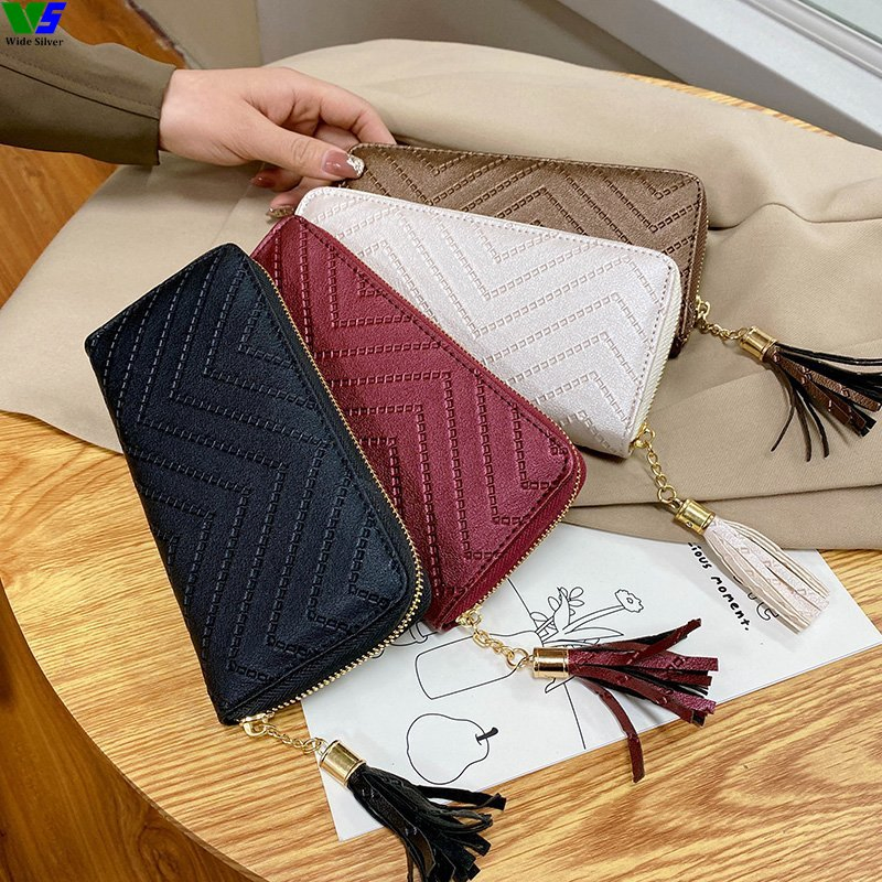 Wide Silver Morden Style Fashion Ladies Leather Wallet and Change Purse 2023