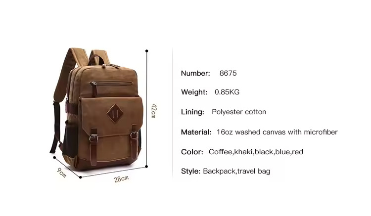 Wholesale Custom Designer Vegan Leather Vintage Canvas Rucksack Book Bag Laptop Backpack