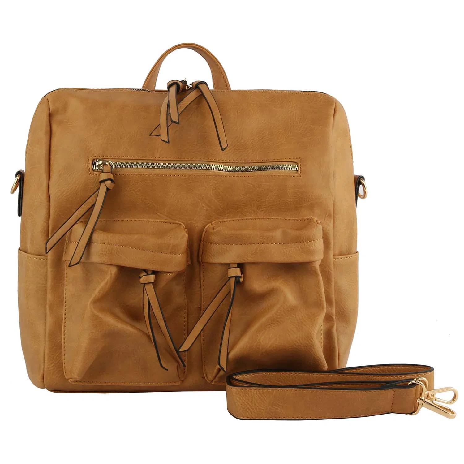 Chic Convertible Backpack and Satchel in Vegan Leather with Gold Hardware