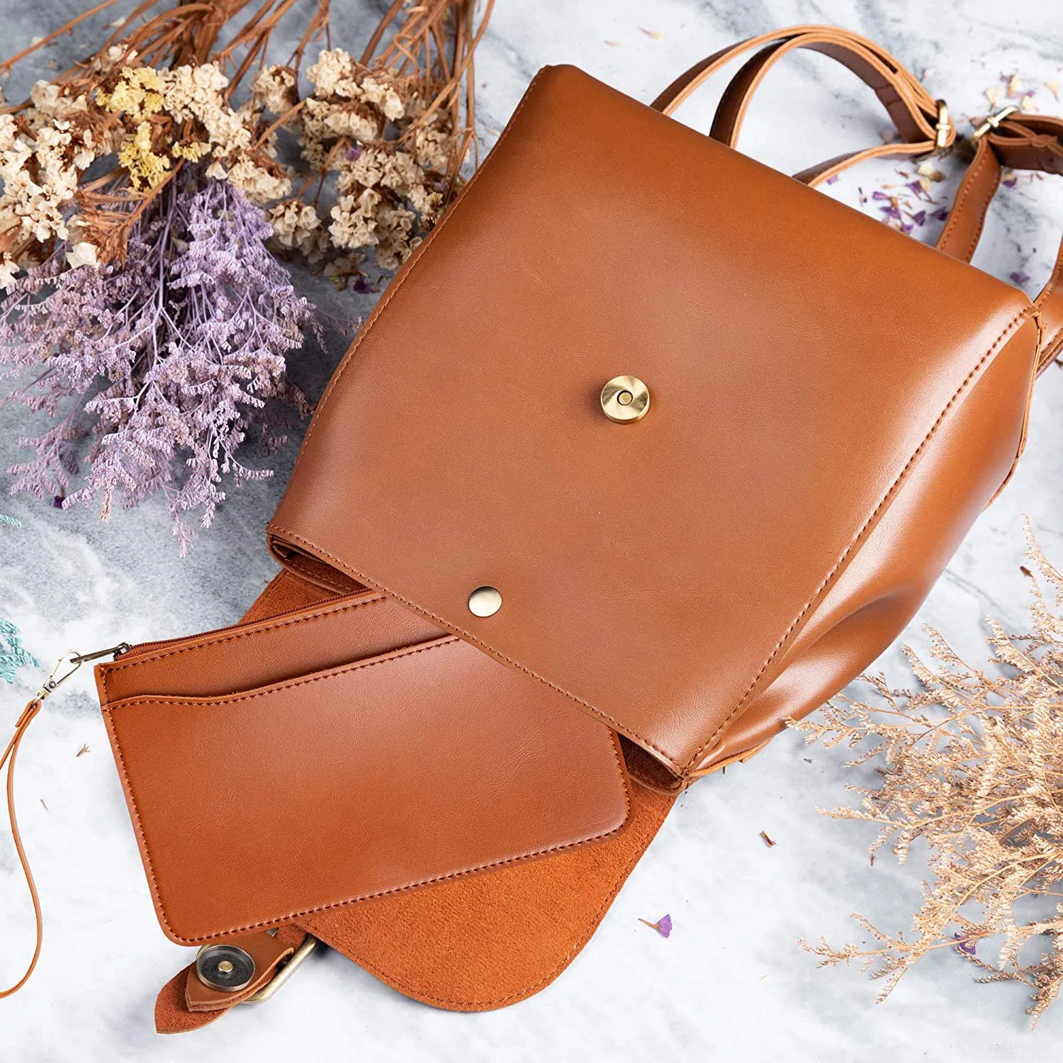 Simple Vegan Leather Flap 3 Way Convertible Backpack for Women