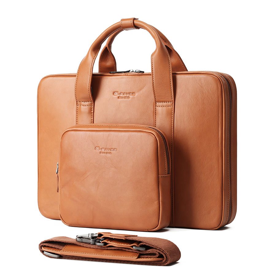 OEM Wholesale Custom Logo Fashion 2 in 1 Hybrid Function Large Capacity Genuine Leather Laptop Messenger Briefcase Laptop Handbag Bag with Storage Pockets