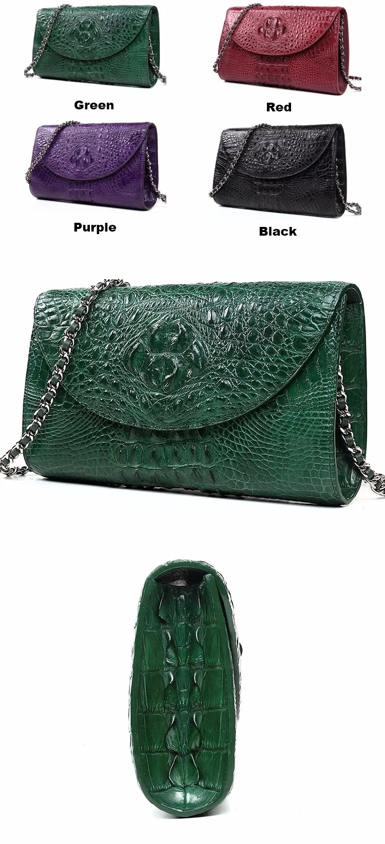Green Genuine Crocodile Skin Clutch