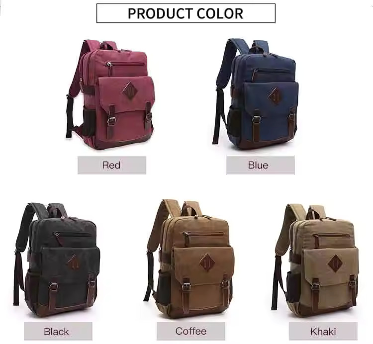 Wholesale Custom Designer Vegan Leather Vintage Canvas Rucksack Book Bag Laptop Backpack