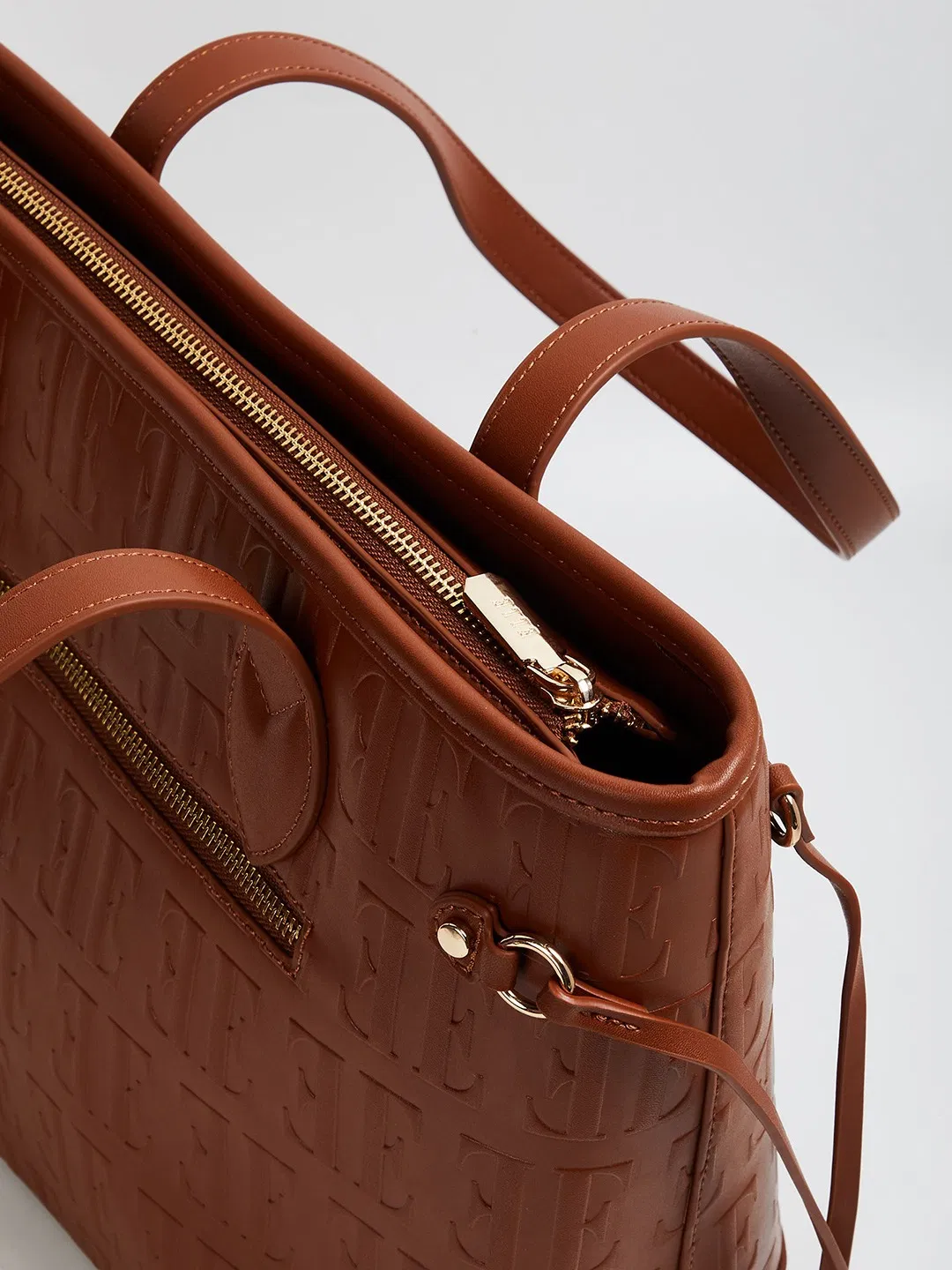 New Design Handbag Embossing Logo Textured Structured Fashion PU Leather Shoulder Bag