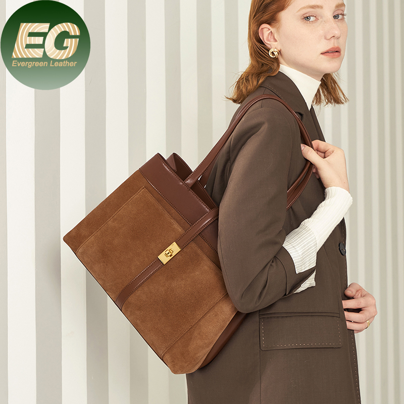 Emg6948 Cow Cowhide Embossed Real Women Logo Fashion Bulk Manufacturer Winter Wholesale Designer Vintage Custom Leather Tote Bags Suede Bag