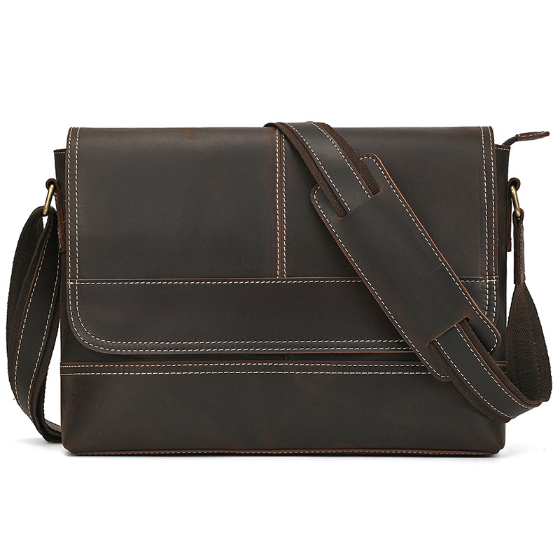 Vintage Large Capacity Portable Full Grain Genuine Leather Red Brown Office Laptop Bag Briefcase