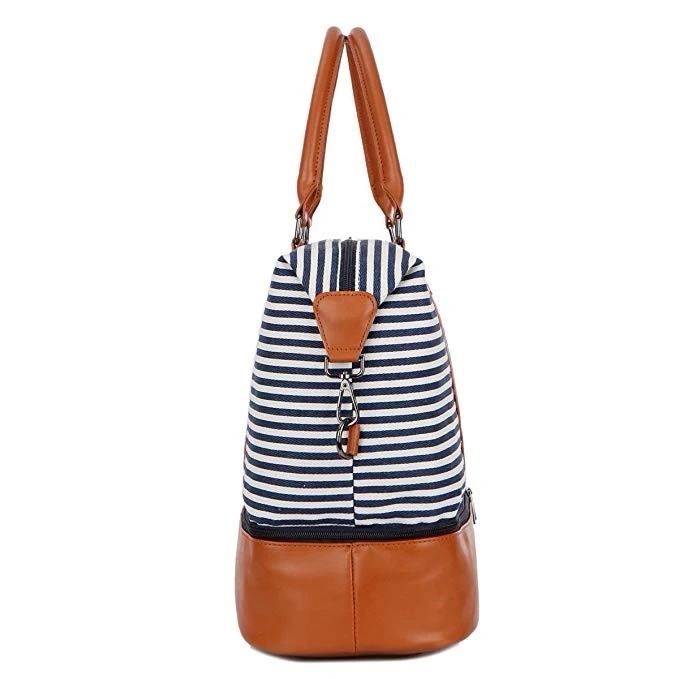 Women Canvas Leather Travel Weekender Overnight Carry-on Shoulder Duffel Tote Bag