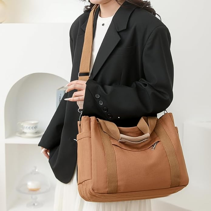 Messenger Bag 15.6 Inch Waterproof Vintage Genuine Leather Waxed Canvas Briefcase Large Leather Computer Laptop Bag Rugged Satchel Shoulder Bag