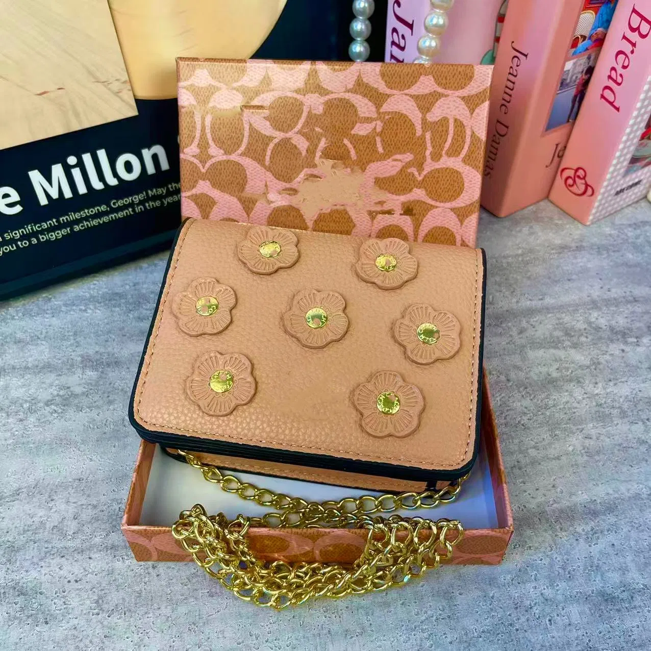 Wholesale Replica Online Store Leather AAA Wallet Carteras Mujer Ladies Small Purse Chain Flower Mini Designer Bag