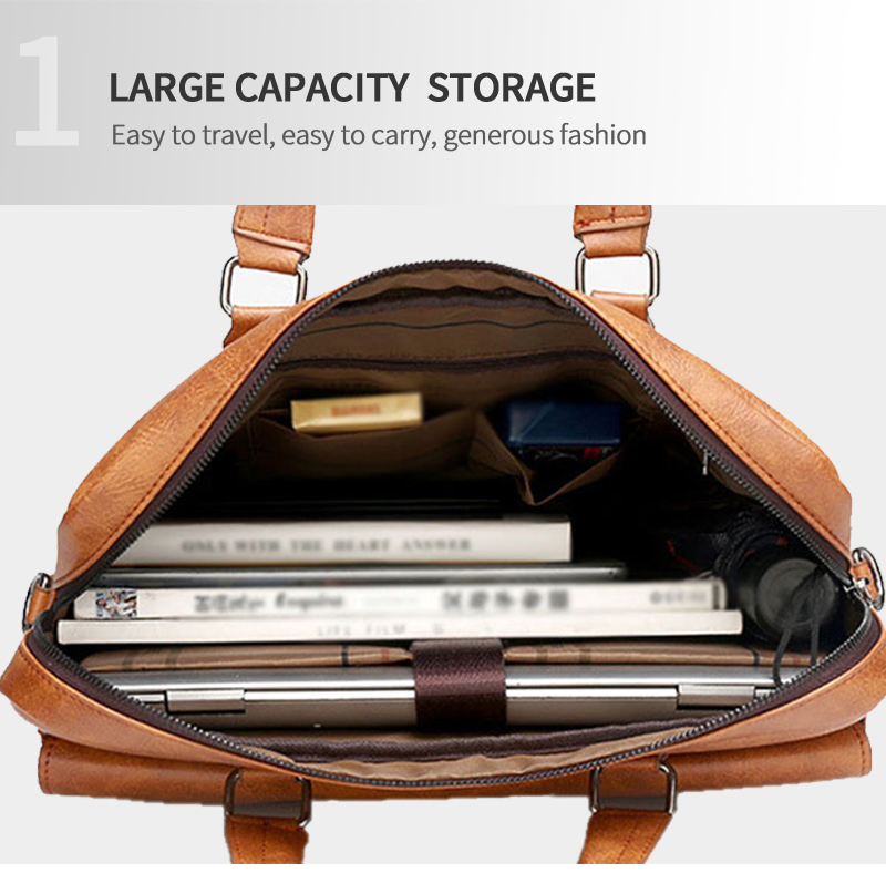 Fuliya High Quality PU Leather Tote Bags for Men Briefcase Computer Business Laptop Messenger Bag